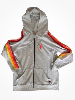 Aviator Nation Bolt Embroidery Classic Hoodie Off White Zip Up XL